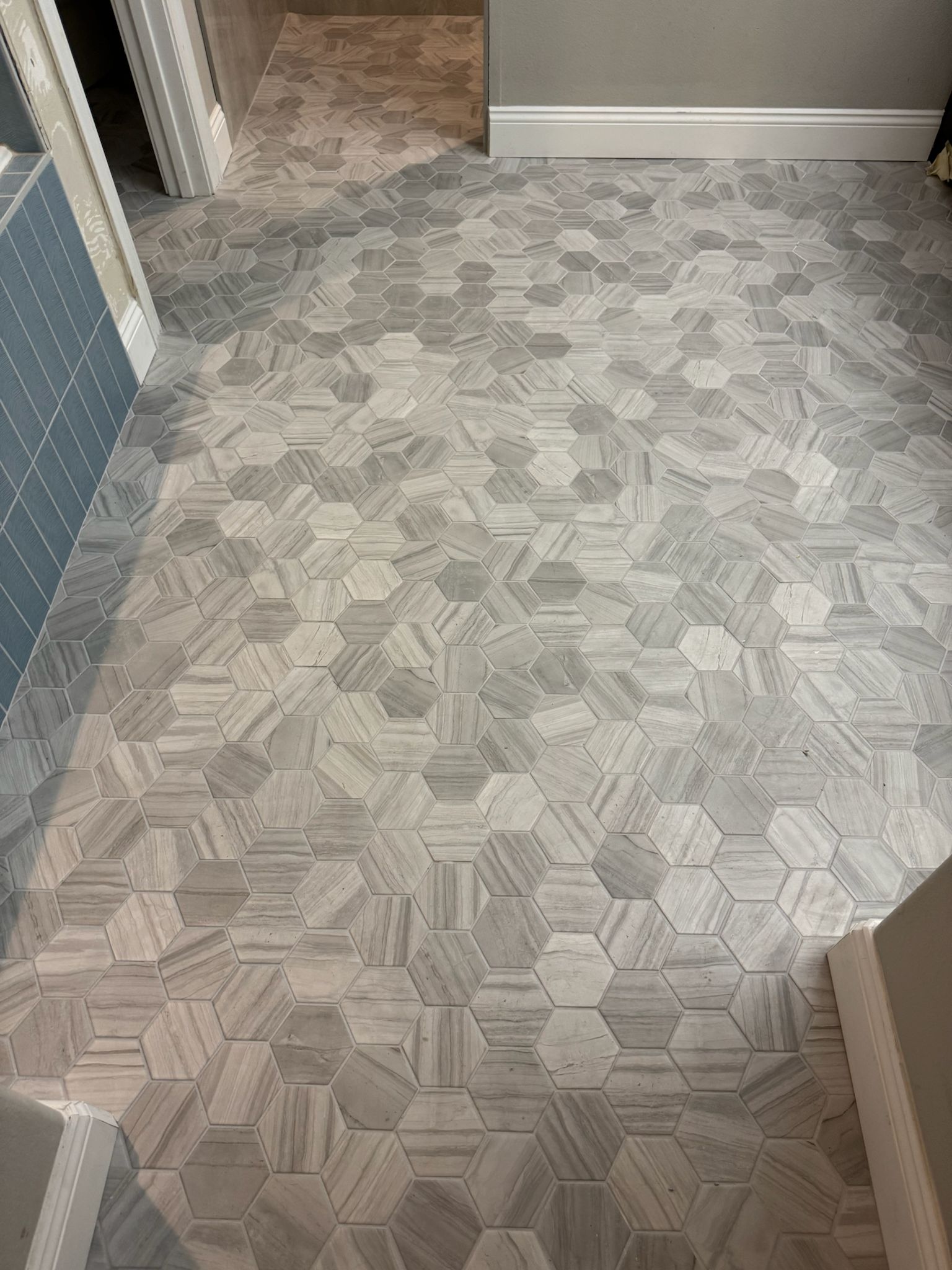 Grey hexagon marble tile floor